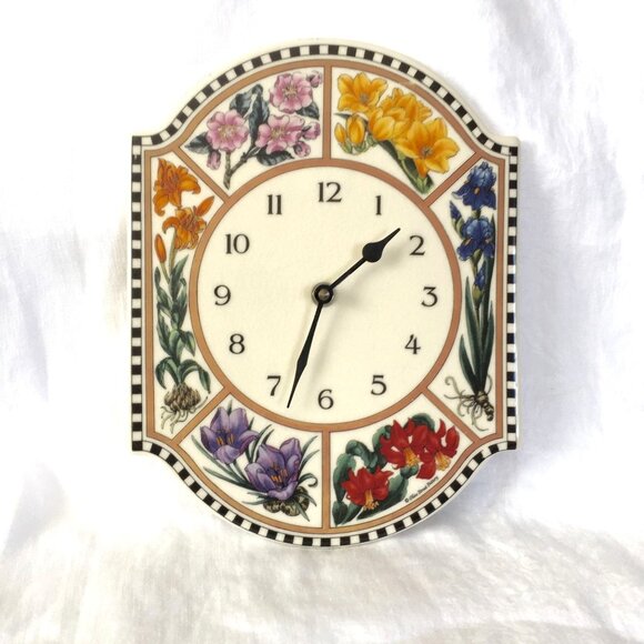 Vintage Olive Street Pottery Working Indoor Outdoor Ceramic Floral Clock - Picture 2 of 7